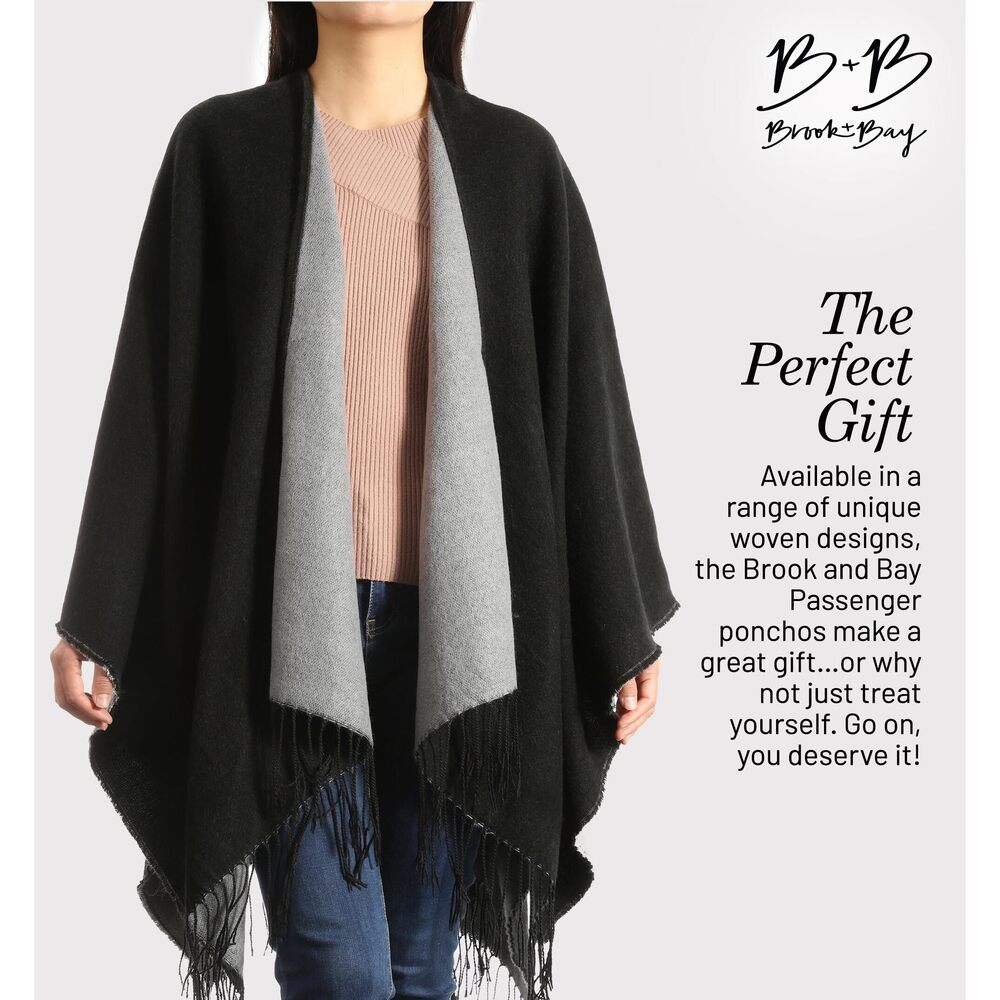 9244 Winter Poncho - Shawl Wrap & Womens Poncho Sweater W/tassels - Cardigan - Picture 7 of 7